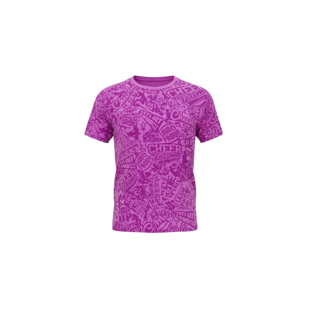 Gildan Cheerleading T-Shirt Youth L Purple All Over Print Graphic Tee Short Slv